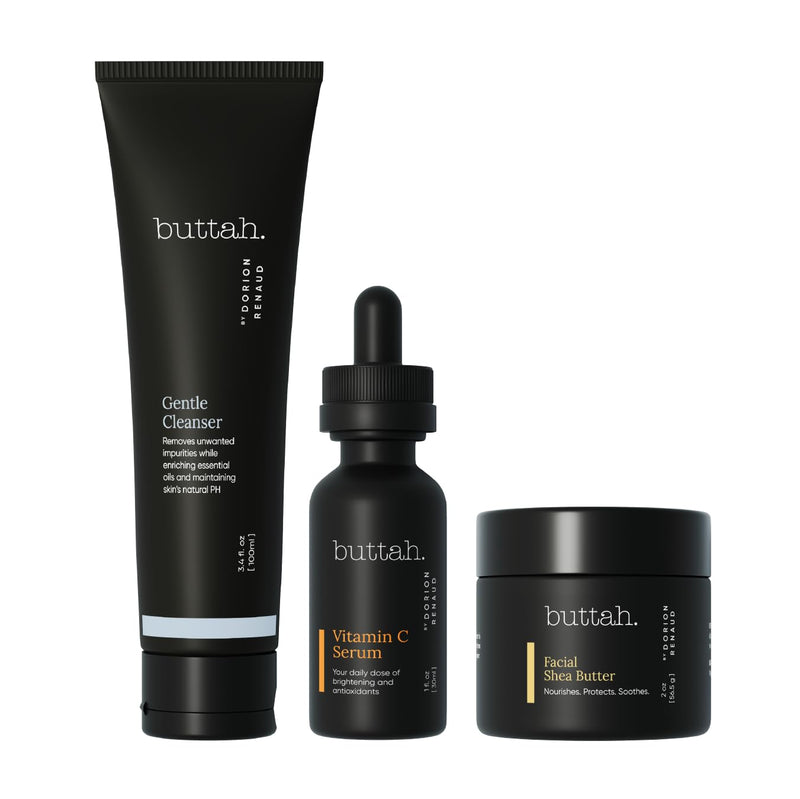 Buttah Skin 3pc Skin Care Kit For Men & Women | Shea Butter, 15% Vitamin C Serum, Facial Cleanser | Black-Founded Skincare Facial Shea Butter