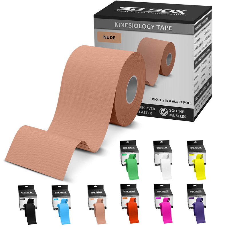 [Australia] - SB SOX Original Cotton Kinesiology Tape Roll – Best Latex Free Athletic Tape for Muscles/Joints – Waterproof, Stretchy, and Gentle on Skin (16ft) (Nude) Nude 
