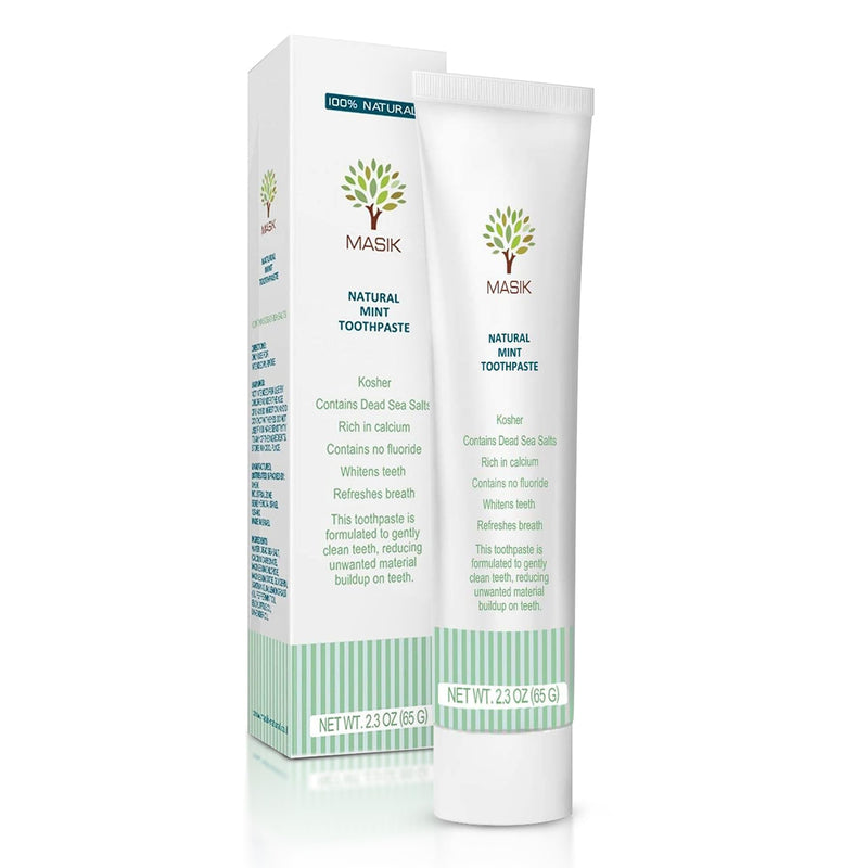 [Australia] - Masik Natural Mint Toothpaste – Whitening & Sensitive Teeth | Dead Sea Salt | Stain & Plaque Remover | Bleeding Gums & Canker Sore Care | Fluoride & SLS-Free | Non-Foaming | Made in Israel 