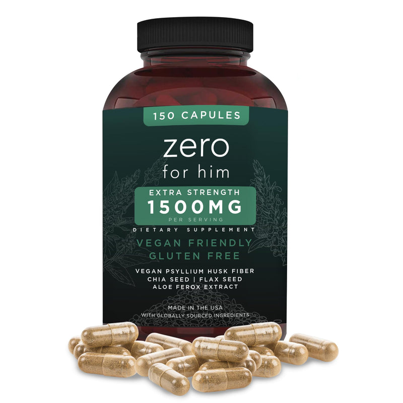 [Australia] - California Basics Extra Strength Fiber Supplements for Men (150 Count) - Daily Dietary Chia Flaxseed Psyllium Husk Vegan Capsules - High Fiber Supplement Pills Zero for Him Fiber Pills 150 Count (Pack of 1) 