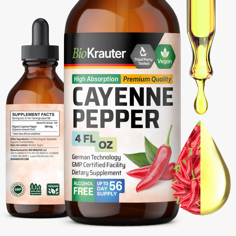 [Australia] - BIO KRAUTER Cayenne Pepper Extract Liquid - Pure Capsaicin Extract - Liquid Cayenne Pepper Drops for Digestive Support - Sugar & Alcohol Free 4 Fl.Oz. 4 Fl Oz (Pack of 1) 