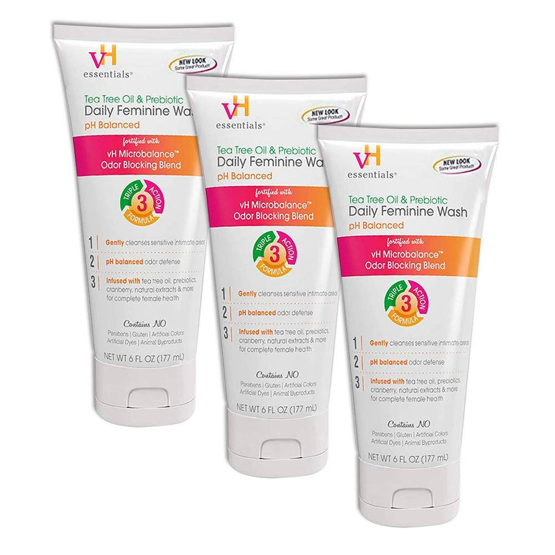 [Australia] - vH essentials Intimate Feminine Wash - pH Balanced with Tea Tree Oil, Cranberry, Prebiotics, Lavender, and Chamomile- 6 Fluid Ounce (3) 