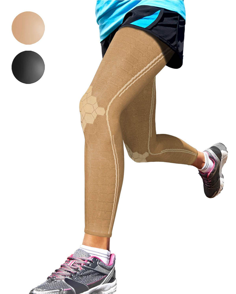 [Australia] - Sparthos Leg Compression Sleeves - Aid in Recovery and Support Active Lifestyle - Innovative Breathable Elastic Blend - Anti Slip, Day & Night Wear Medium Desert Beige 