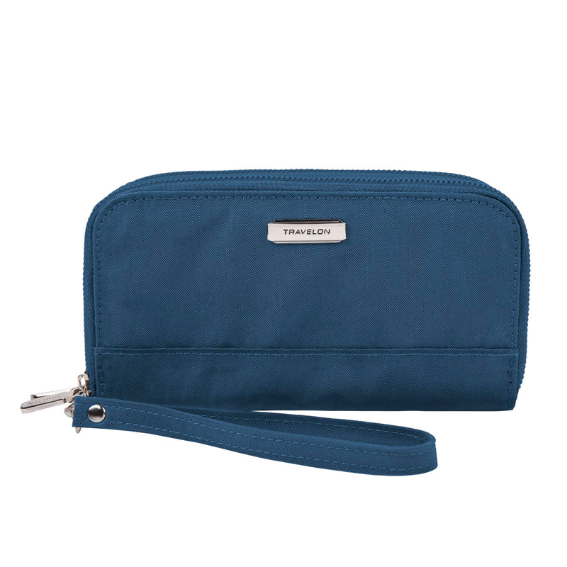 Travelon RFID Blocking Double Zip Wallet Blue 7.5”W x 4”H x 1.25”D