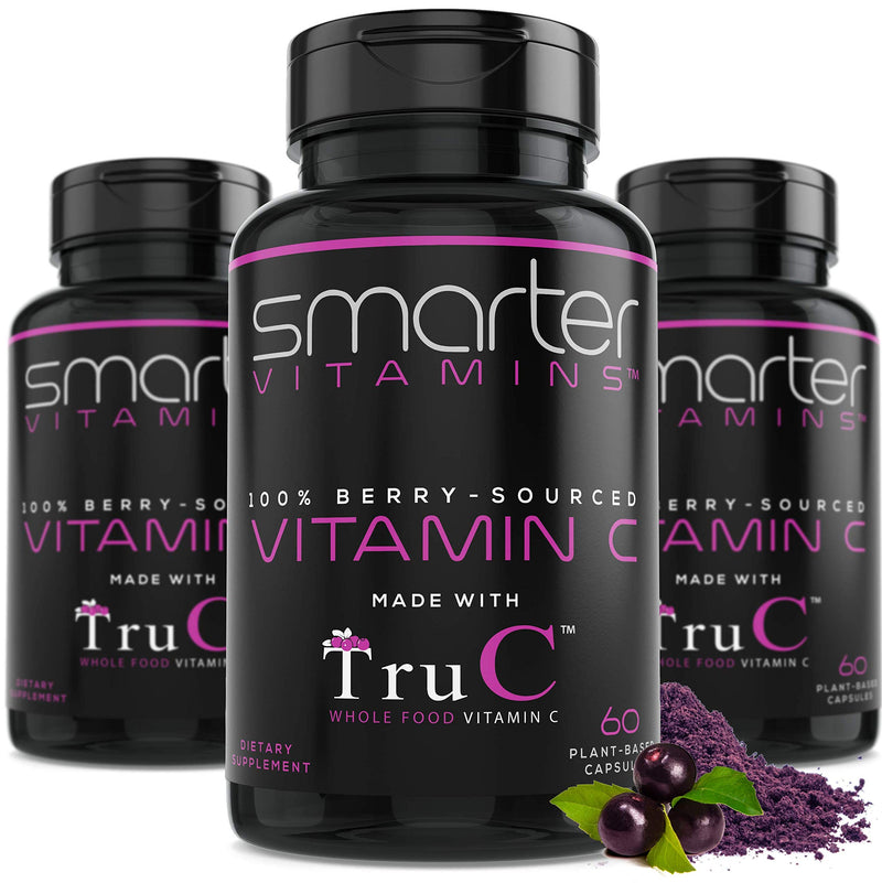 3 Pack Whole Food Vitamin C from 11 Berries with Antioxidants, 180 Capsules | Plant-based TruC with bioflavonoids and polyphenols for immune, collagen and skin support; vegan, non-GMO and easy to digest 3
