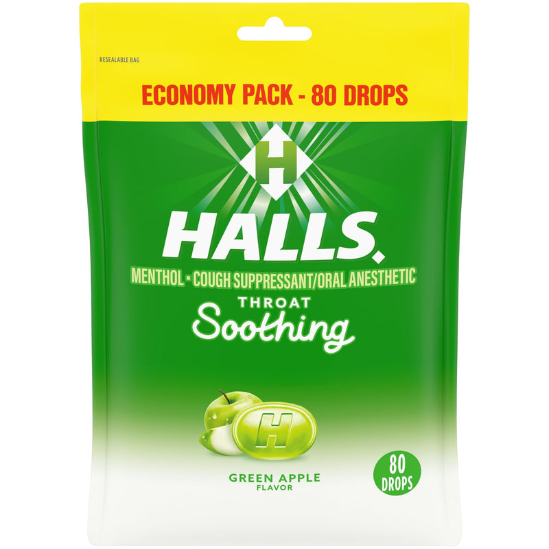 [Australia] - Halls Throat Soothing Green Apple Cough Drops, Economy Pack, 80 Drops 