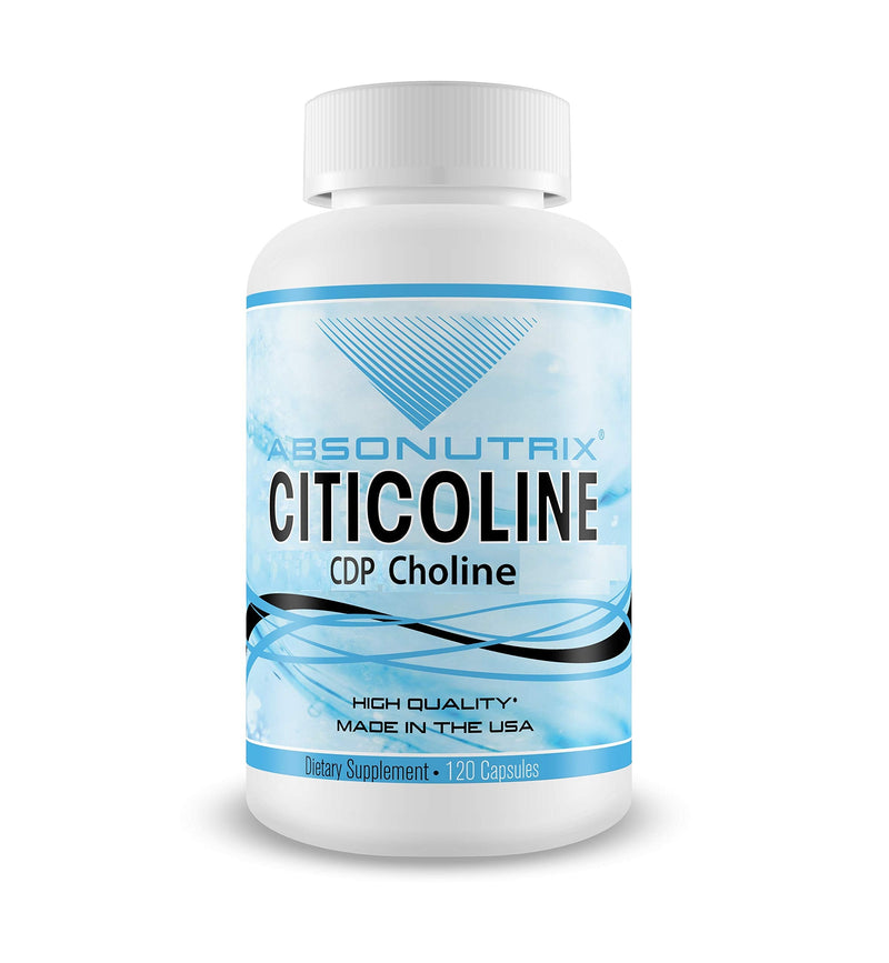 [Australia] - Absonutrix Citicoline CDP Choline 530mg, Nootropic Supplement, GMP Certified, Third-Party Tested, Easy to Swallow, 120 Veg caps, Improves Cognitive Skills, Supports Memory, Non-GMO, Made in USA 
