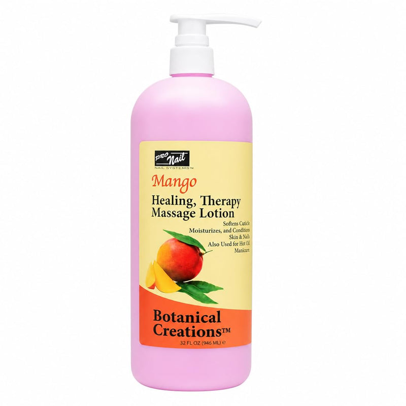 PRO NAIL - Healing Therapy Massage Lotion - Professional Pedicure, Body and Hot Oil Manicure, Infused with Natural Oils, Vitamins, Panthenol and Amino Acids (Mango, 32 Ounce) Mango 32 Fl Oz (Pack of 1)