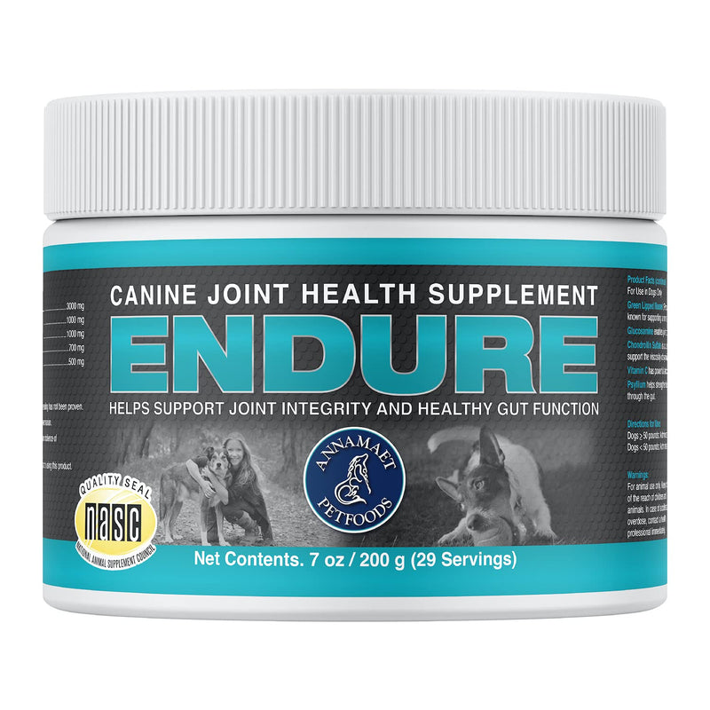 Annamaet Endure – Hip & Joint Powder Supplement for Dogs – with Glucosamine, Chondroitin and Green Lipped Mussel for Joint Support and Psyllium for Gut Health - 200 g - PawsPlanet Australia