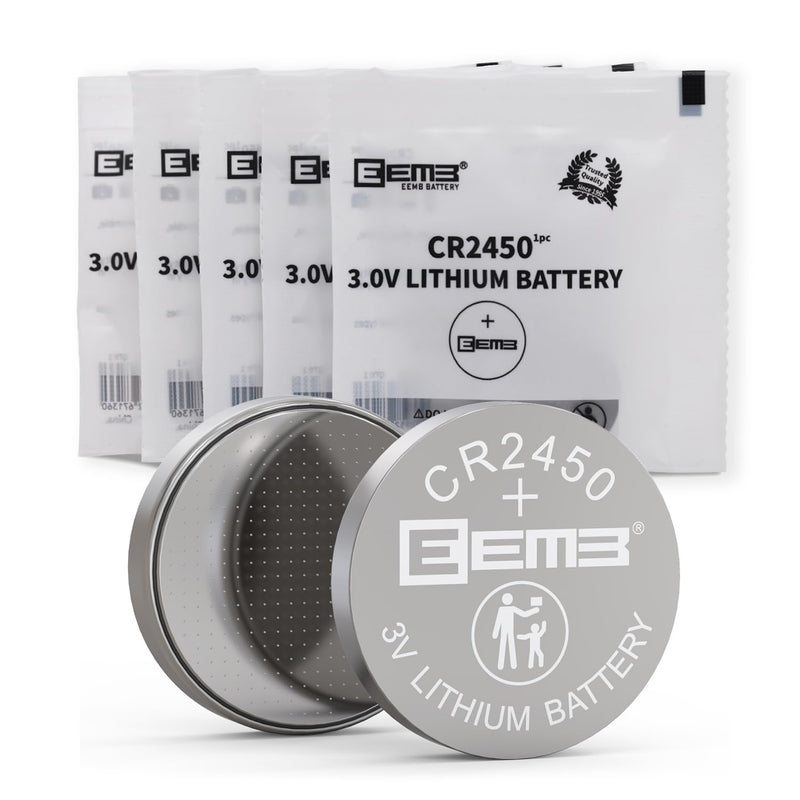 [Australia] - EEMB 5 PACK CR2450 Battery 3V Lithium Battery 2450 Button Coin Cell Batteries DL2450、ECR2450、BR2450 for Watch Tea Lights Votive Candles Alarm System Car Key Fob Remote Control Calculators Toys Games 