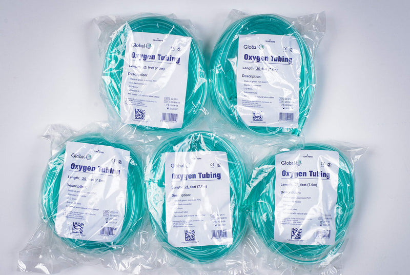 [Australia] - Global Crush Resistant Oxygen Tubing - 25'(25 ft) Tubing, Green - 5 Pack 