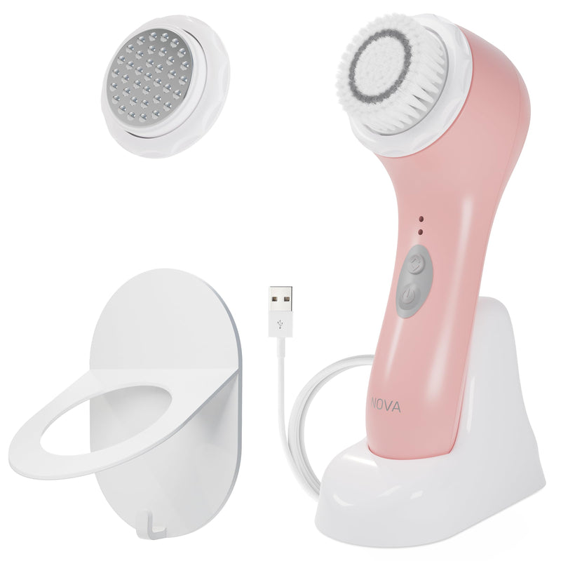 [Australia] - Spa Sciences - NOVA - Sonic Cleansing Brush with Bristles & Infusion System – Anti-Aging Facial Exfoliating, Waterproof, and USB Rechargeable Pink 