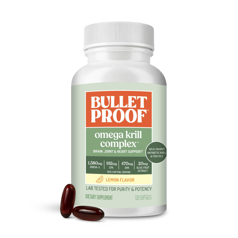 Bulletproof Omega Krill Complex Softgels, Lemon Flavor, 120 Count | Omega 3 Supplement with Krill & Fish Oil, 1560mg EPA, DHA & GLA, Supports Brain, Non-GMO, Gluten Free