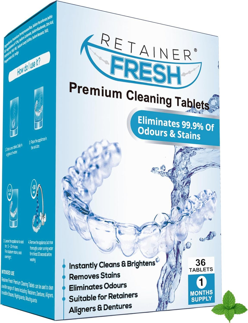 [Australia] - Retainer Cleaner Tablets - 36 Tablets 1 Month Retainer Fresh - Retainer Cleaning Tablets, Mouth Guard Cleaner, Denture Cleaner, Aligner Cleaner, Brite Retainer Tablets 