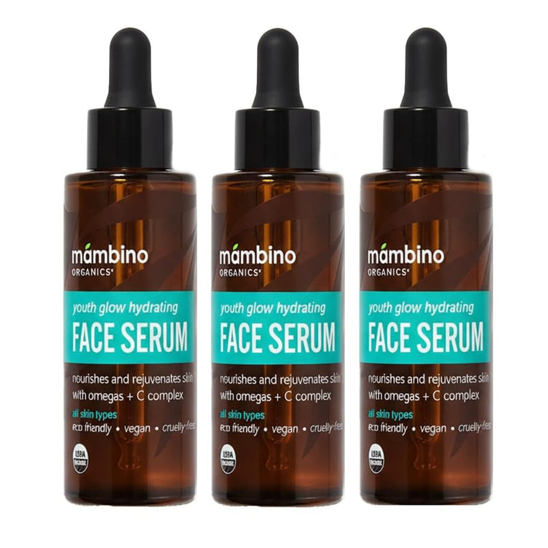 Mambino Organics Youth Glow Hydrating Serum, Vitamin C Face Serum with Marula, Rosehip Oil, Revitalizing Skin, Fades Dark Spots, Smooths Texture, Organic, Vegan, Skin Care, 1 fl oz, 3-Pack All Skin Types 1 Fl Oz (Pack of 3)