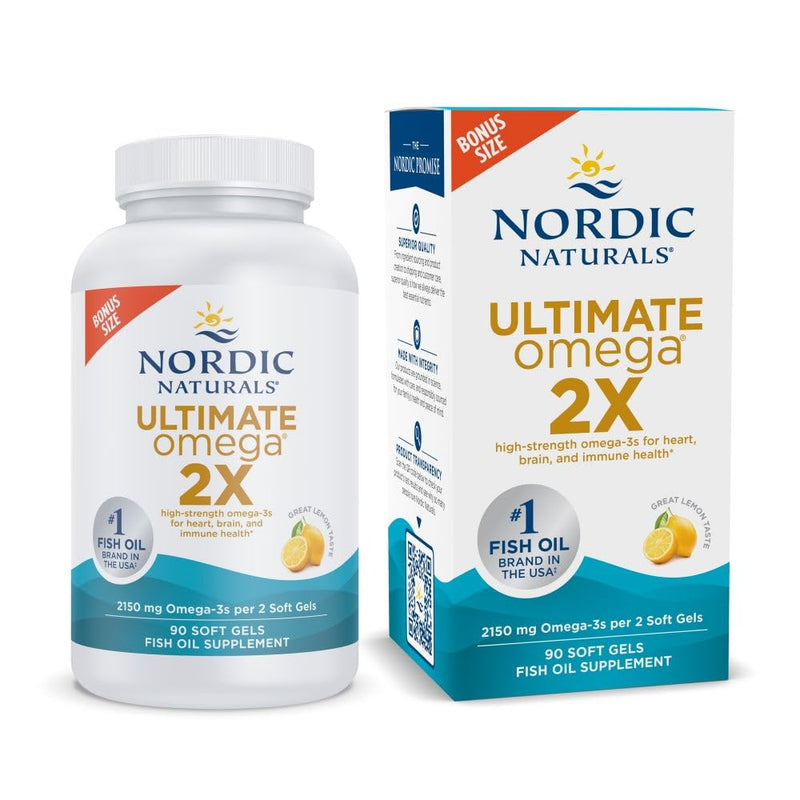 [Australia] - Nordic Naturals Ultimate Omega 2X, Lemon Flavor - 90 Soft Gels - 2150 mg Omega- High-Potency Omega-3 Fish Oil with EPA & DHA - Promotes Brain & Heart Health - Non-GMO - 45 Servings 90 Count (Pack of 1) 