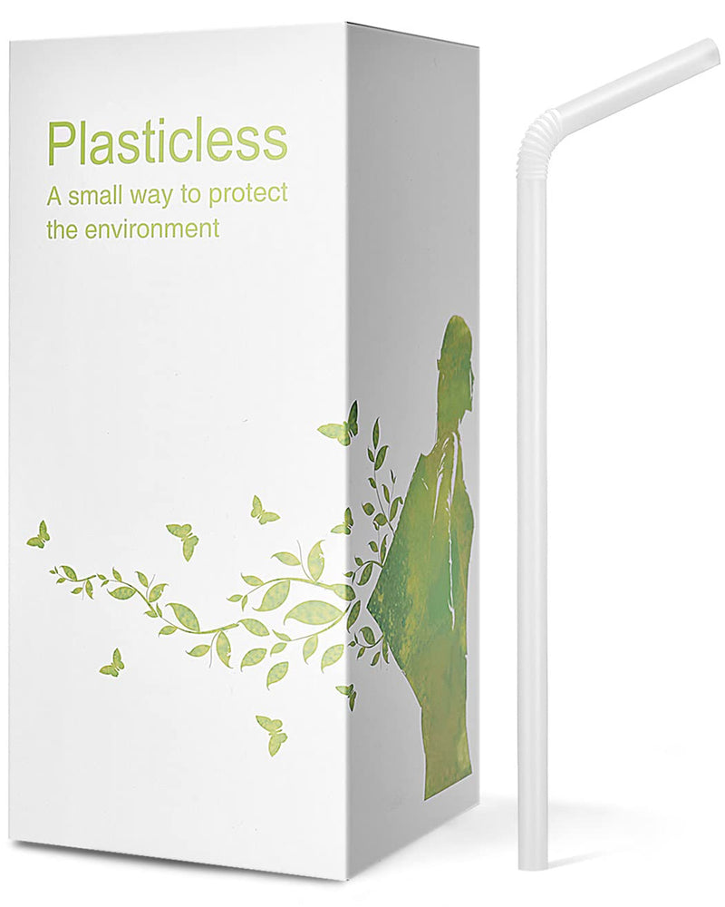 [Australia] - 200 Count 100% Plant-Based Compostable Straws - Plasticless Biodegradable Flexible Drinking Straws - A Fantastic Eco Friendly Alternative to Plastic Straws White 8.25" 200 Count 