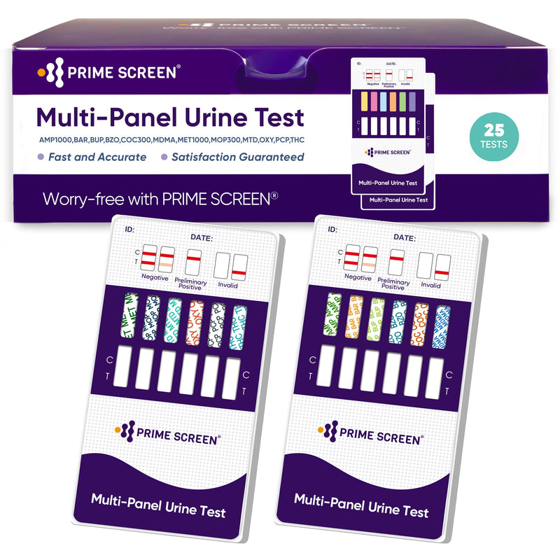 [Australia] - Prime Screen Drug Test 12 Panel Kits (AMP/BAR/BUP/BZO/COC/MET/MDMA/MTD/OPI/OXY/PCP/THC) - Self Check Highly Sensitive Urine Dip Testing - WDOA-6125 (25 Pack) 