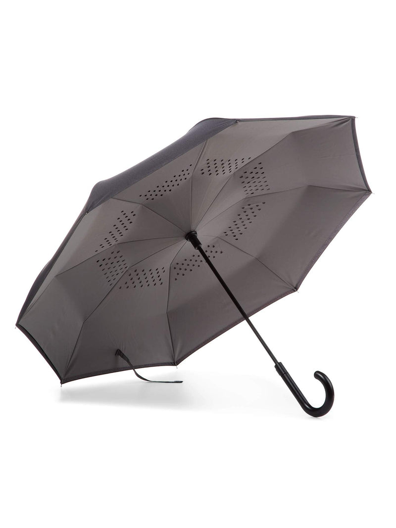 Totes Auto Reverse Close Windproof Stick Inbrella with Water Repellent Protection Black/Grey