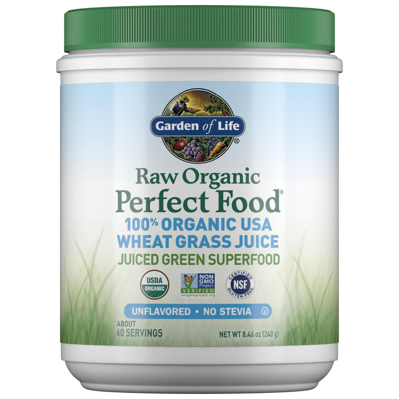 [Australia] - Garden of Life Raw 100% Organic Perfect Food USA Wheat Grass Juice - Green Superfood Powder, 60 Servings - Stevia & Gluten Free, Non-GMO, Vegan, Whole Food Dietary Supplement, 8.46 Oz Unflavored 8.46 Ounce (Pack of 1) 
