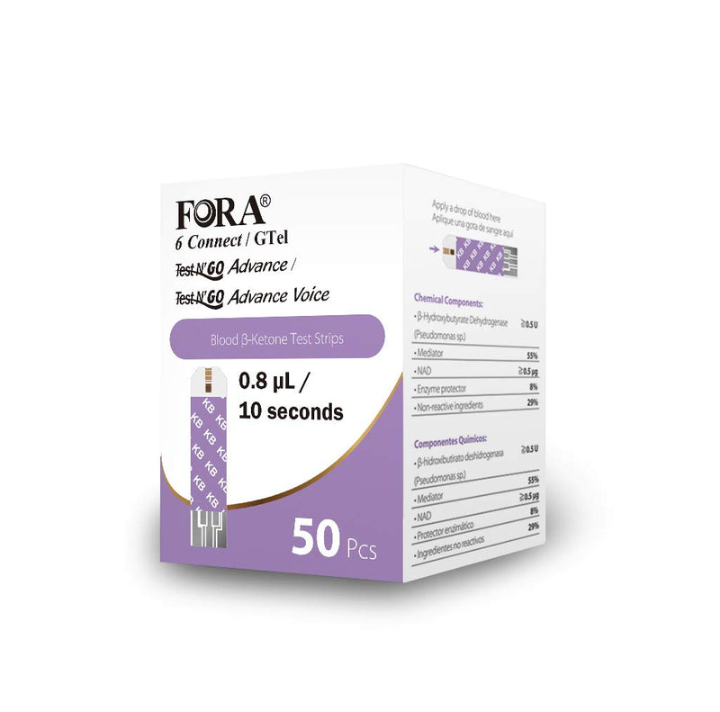 [Australia] - FORA6Connect/Test N’Go Advance Voice Blood Ketone Test Strips - 50 Count, Ideal for Keto Diet and Ketosis Monitoring 