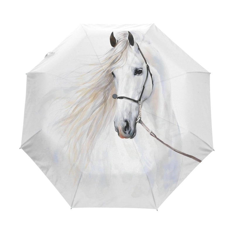 FORMRS Automatic Umbrella, Rose Pink Umbrella Compact Lightweight, Waterproof Windproof for Sun Rain Travel Watercolor Horse