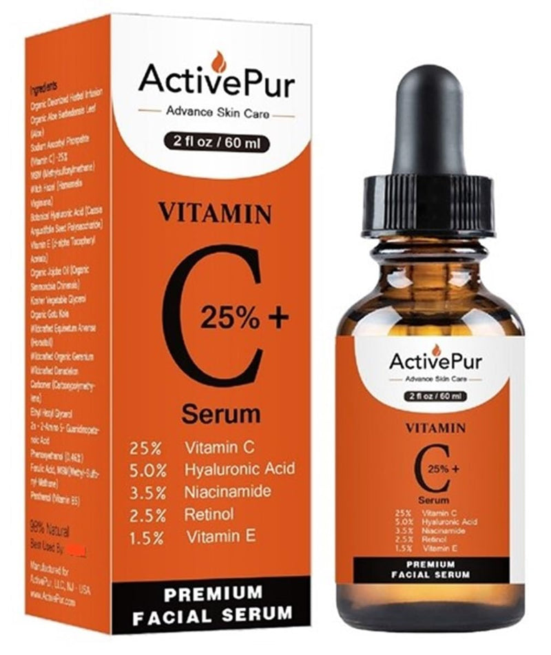 25% Best Vitamin C Serum for Face – 2oz/60ml | Vit C Serum Face with Hyaluronic Acid, Vitamin E, Retinol, Ferulic Acid & Niacinamide | Brightening Care for Dark Spots, Fine Lines & Wrinkles