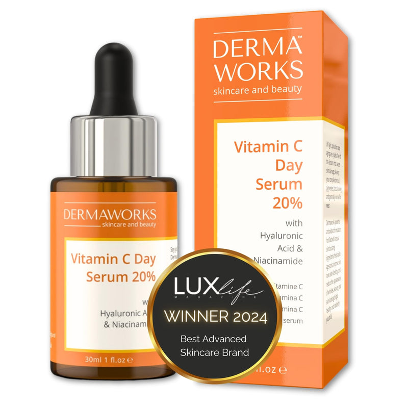 BRIGHTENING VITAMIN C SERUM with Niacinamide, Beta Glucan & Hyaluronic Acid - Anti Aging & Hydrating Vitamin Illuminating Serum & Dark Spot Corrector - Hidratante Facial for Men & Women by DERMAWORKS