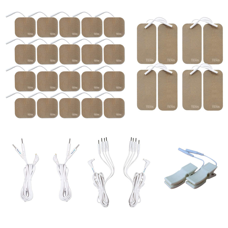 Discount TENS Deluxe Kit Compatible with TENS 7000, 28 Pads | Includes 20 2 x 2 inch pads, 8 2 x 4 inch pads, lead wires, port doublers and ear clips Deluxe Assortment