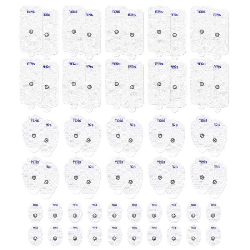 Discount TENS 3.5mm Snap Electrode Assortment, 60 Pack | 3.5mm snap compatibility, long-lasting latex-free hydrogel, flexible and comfortable, even current flow, strong skin adhesion Mega - 60 Electrode Pack