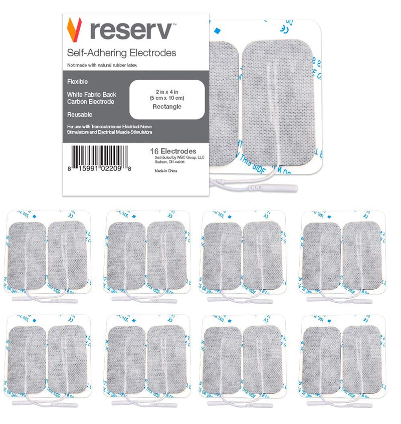 [Australia] - reserv 2" x 4" Rectangle Premium Re-Usable Self Adhesive Electrode Pads for TENS/EMS Unit, Fabric Backed Pads with Premium Gel (Latex Free)(16 Electrodes) 16 Count (Pack of 1) 