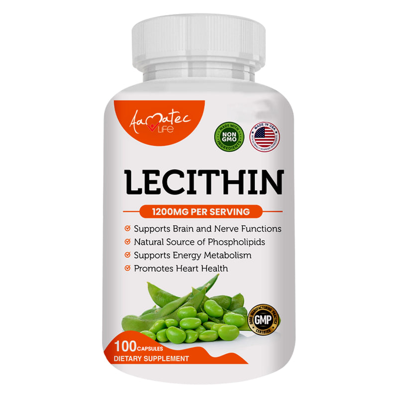 [Australia] - Soy Lecithin 1200mg Capsules Supplement for Heart, Liver & Brain Health ‚Äì Supports Immune System, Brain Function & Metabolism - Non-GMO & Made in The USA- 100 Capsules / 1200mg 