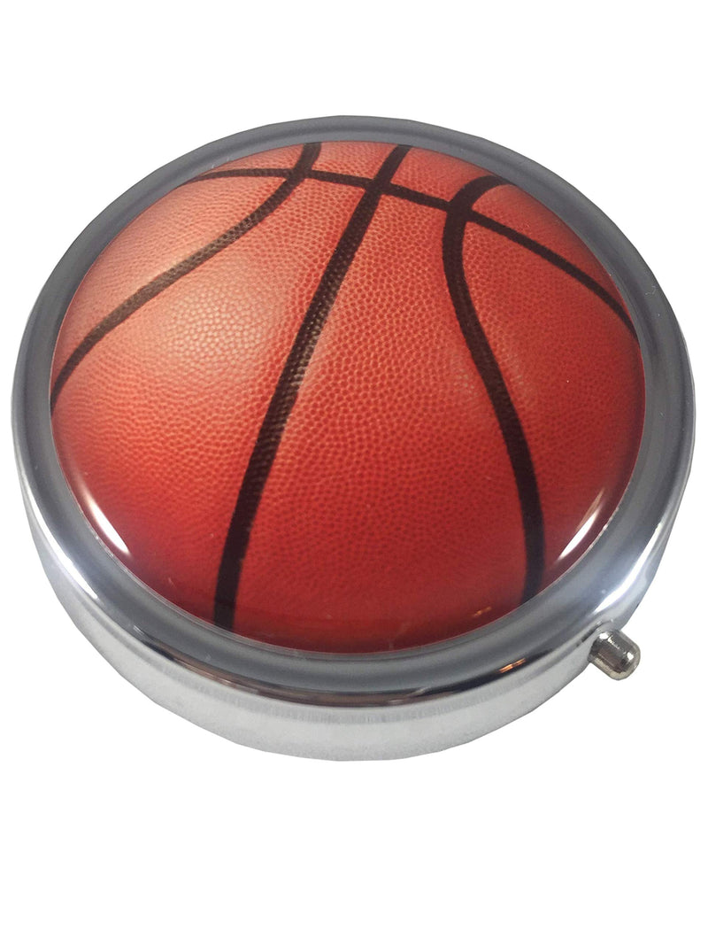 Basketball Round 3-Compartment Chrome Pill Box – Metal Travel Medicine Organizer for Pills, Vitamins, and Small Items – Durable Compact Pill Case