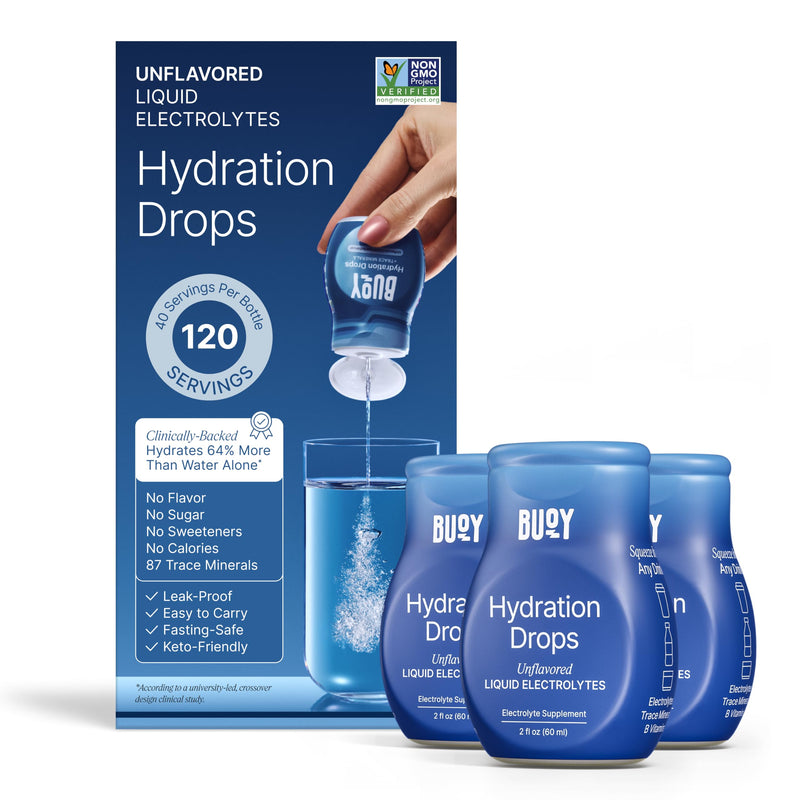 Buoy Electrolyte Drops | 120 Servings | No Sugar, No Sweeteners | 87+ Trace Minerals, Vitamins & Antioxidants | Subtle Mineral Taste | Hydration Supplement - Unflavored 3 Pack