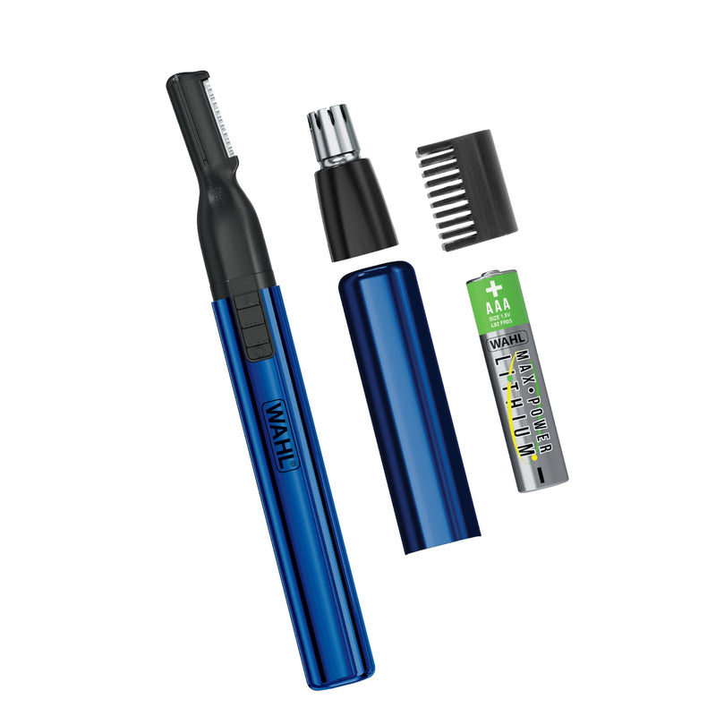 [Australia] - Wahl Lithium 2 in 1 Battery Pen Detail Touch Up Trimmer for Nose, Ear, Neckline, Eyebrow, & Other Detailing - Blue - by The Brand Used by Professionals - Model 5643-200 2 Heads 