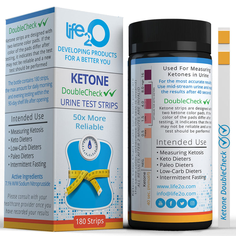 [Australia] - DoubleCheck ✓✓ Ketone Test Strips 180ct, 50x More Dependable Keto Test, Ketosis Test Strips for Urine, Ketones Urinalysis Urine Test Strip for Ketogenic, Low-Carb, Paleo & Atkins Diets 
