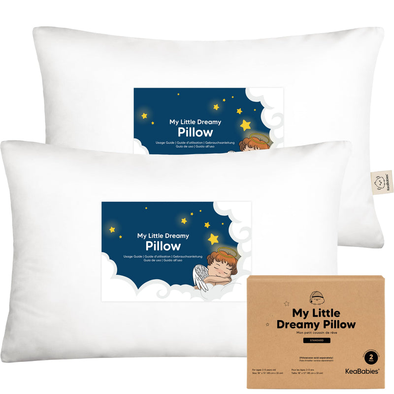 [Australia] - KeaBabies 2-Pack Toddler Pillow - Soft Organic Cotton Toddler Pillows for Sleeping, 13X18 Small Pillow for Kids,Kids Pillows for Sleeping,Kids Pillow for Travel,School, Nap,Age 2 to 5 (Soft White) Soft White 2-Pack, Standard 