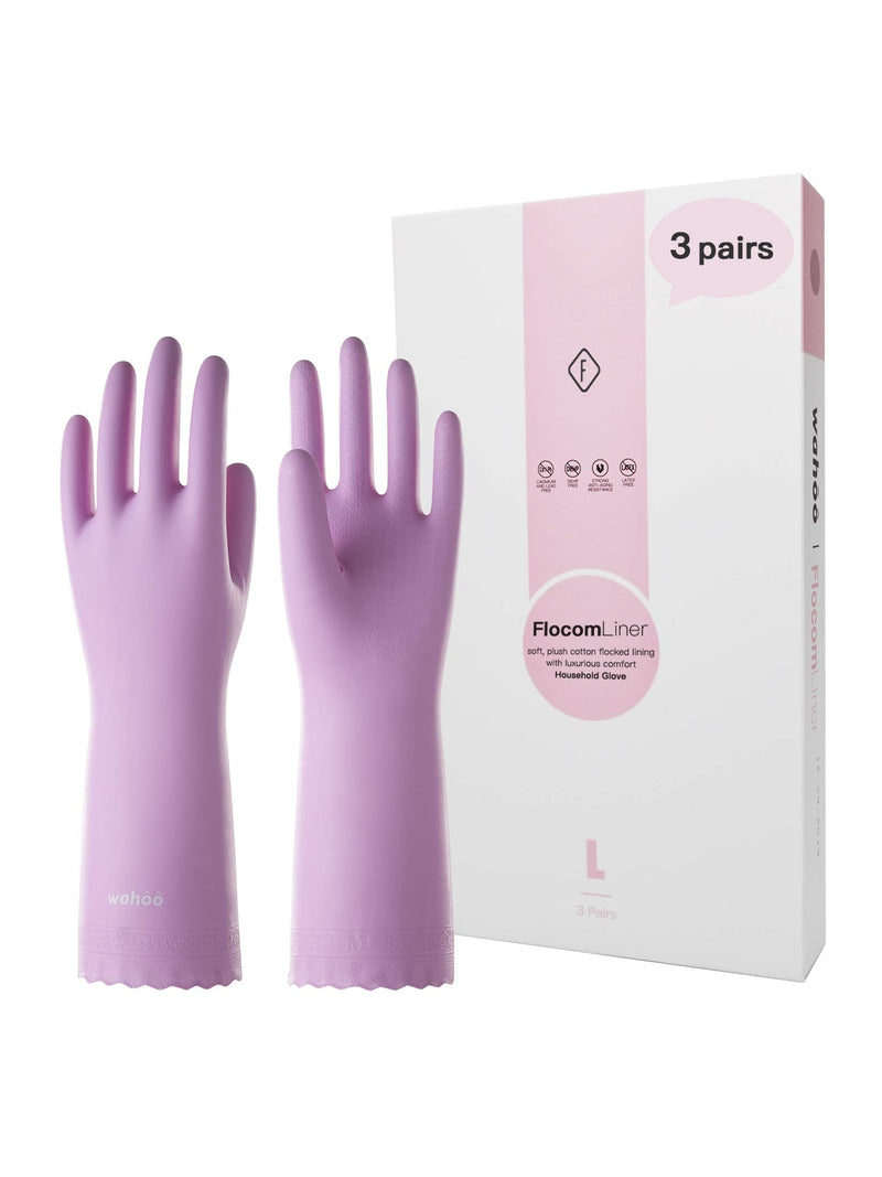 [Australia] - LANON 3 Pairs wahoo Skin-Friendly Cleaning Gloves, Dishwashing Kitchen Gloves with Cotton Flocked Liner, Reusable, Non-Slip, Mauve Mist, Medium Medium (Pack of 3) 