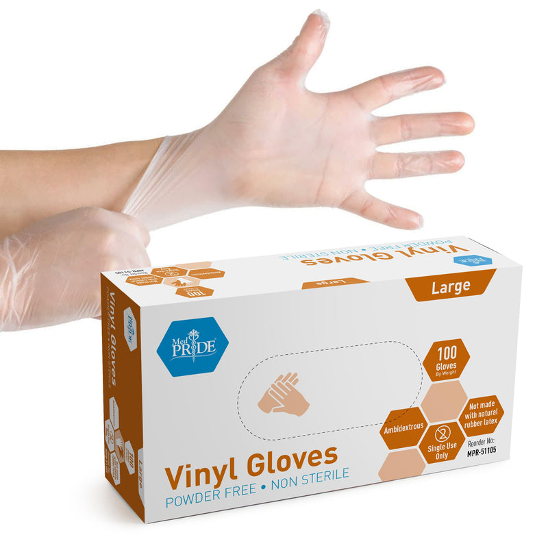 [Australia] - Med PRIDE Vinyl Gloves| Large Box of 100| 4.3 mil Thick, Powder-Free, Non-Sterile, Heavy Duty Disposable Gloves| Professional Grade for Healthcare, Medical, Food Handling, and More 