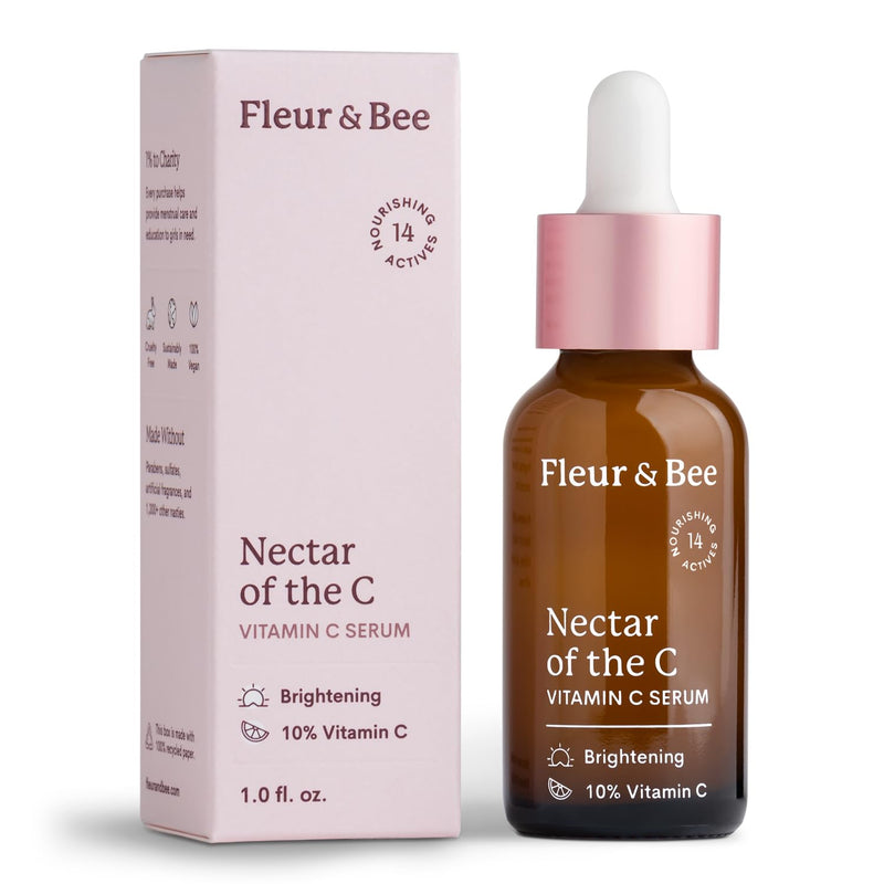 Vitamin C Serum for Face - 10% Vitamin C with Hyaluronic Acid, Vitamin E - Vegan & Clean - Anti Aging, Reduce Appearance of Wrinkles, Dark Age Spots, Lines - Nectar of the C by Fleur & Bee (1 Fl Oz) 1 Fl Oz (Pack of 1)