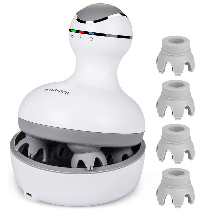 [Australia] - cotsoco Electric Scalp Head Massager, Cordless Hair Massage Waterproof Head Massager with 4 Heads 84 Nodes for Hair Growth, Stress Release Massage & Deep Clean, Gifts for Mom, White 