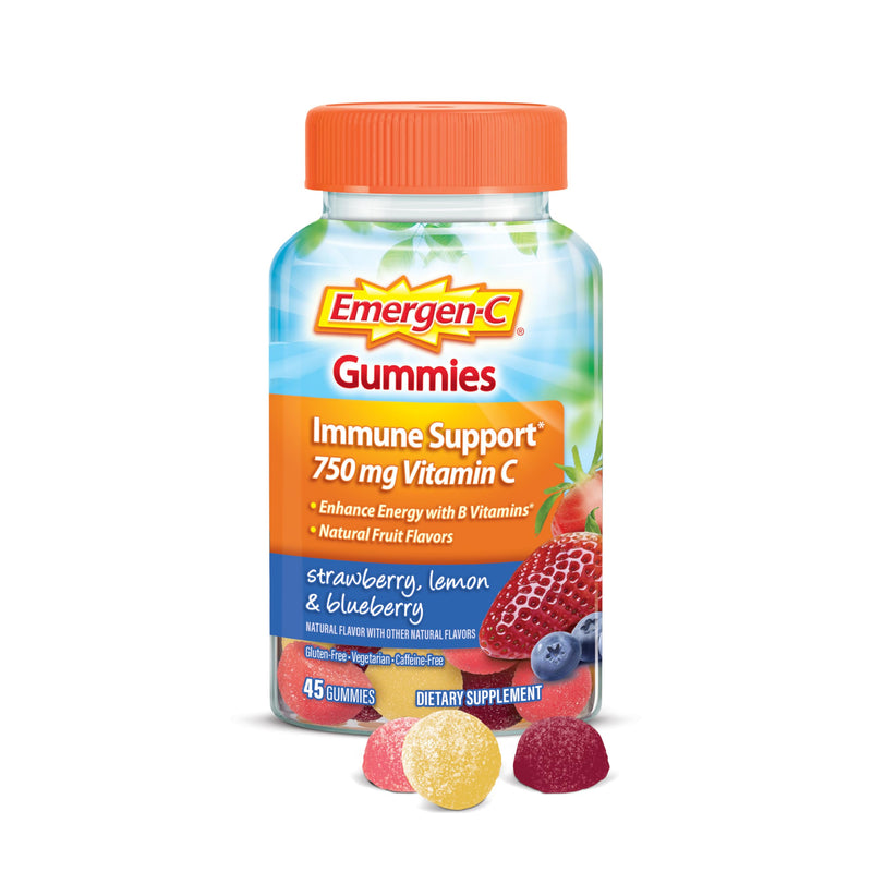 [Australia] - Emergen-C 750mg Vitamin C Gummies for Adults, Immune Support Gummies, Gluten Free, Strawberry, Lemon and Blueberry Flavors - 45 Count Berry 