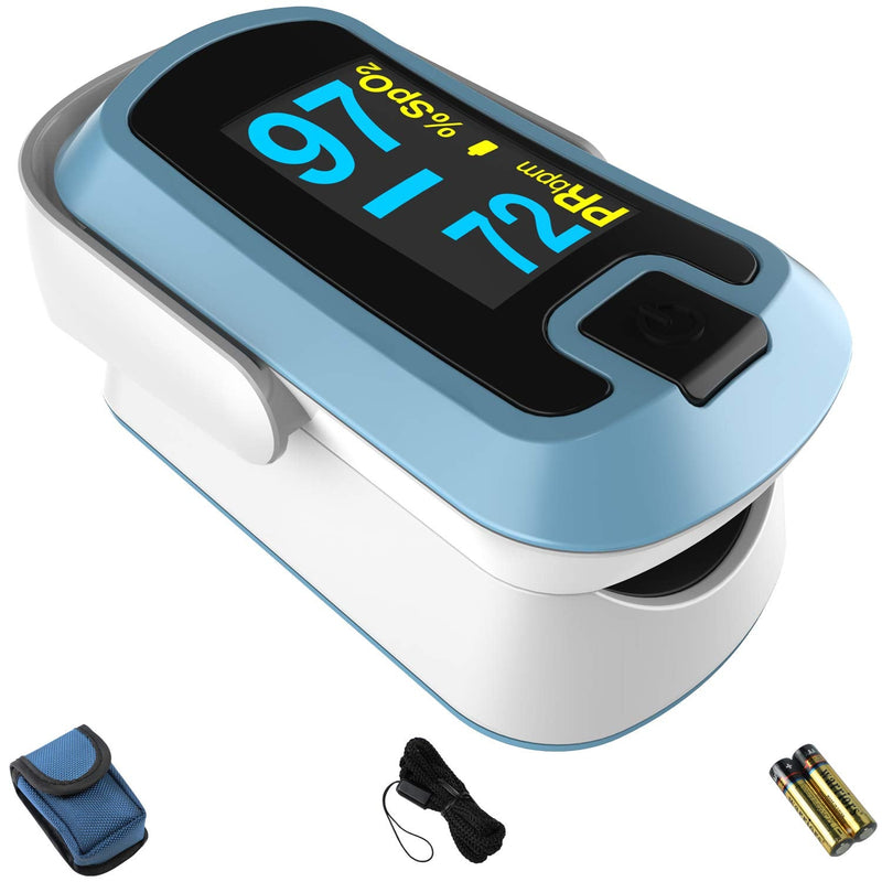 [Australia] - mibest OLED Finger Pulse Oximeter, O2 Meter, Dual Color White/Light Blue 
