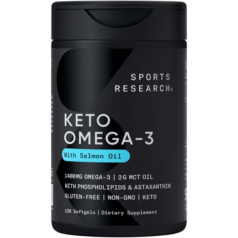Sports Research® Keto Omega-3 Fish Oil 1400mg, 120 Softgels | Omega-3 Supplement from Wild Sockeye Salmon, Antarctic Krill Oil, Astaxanthin & MCT Oil - 1220mg of EPA & DHA per Serving
