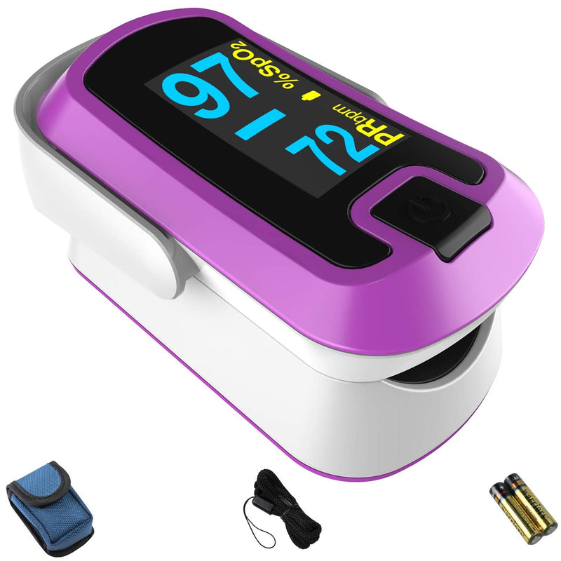 mibest OLED Finger Pulse Oximeter, O2 Meter, Dual Color White/Purple