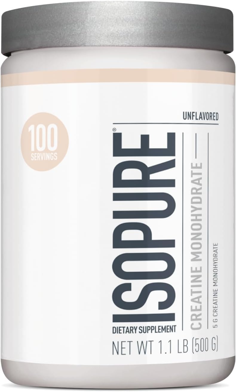 [Australia] - Isopure Unflavored Creatine Monohydrate Powder, Zero Added Ingredients, No Calories, 5g Creatine Monohydrate per scoop, 100 Servings, 500g 100 Servings (Pack of 1) 