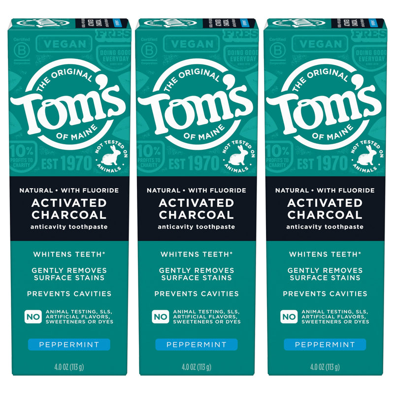 [Australia] - Tom's of Maine Activated Charcoal Whitening Toothpaste with Fluoride, Peppermint, 4.7 oz. 3-Pack (Packaging May Vary) 12 Ounce (Pack of 1) 