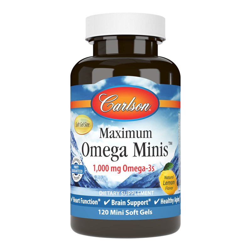 Carlson Maximum Omega Minis, 1000 mg, Omega-3s, Lemon, 120 Mini Softgels | Norwegian; Wild Caught; Sustainably Sourced 120 Count (Pack of 1)