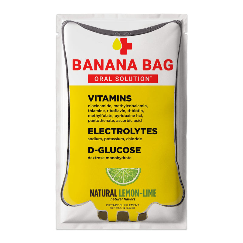Banana Bag Electrolytes Vitamin Powder Hydration Drink Mix, Lemon Lime 5Pk | IV-level hydration powder packets w/ Electrolytes + Vitamin C & B-complex. Fast rehydration after exercise & alcohol recovery 5-Pack
