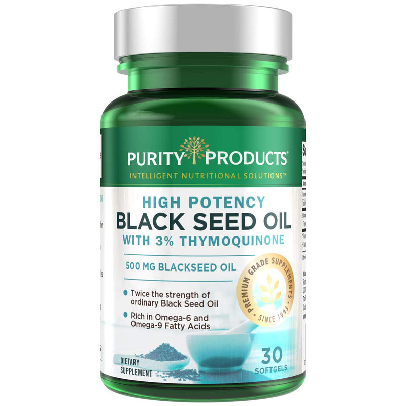 [Australia] - High Potency Black Seed Oil - Double Strength + Cold Pressed - 3% Thymoquinone - 500 mg Black Cumin Seed Oil - Omega 6 + 9 Essential Fatty Acids - Easy to Swallow, Just One Per Day - 30 Mini Softgels 